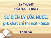 Sự điện li của nước, tích số ion của nước. pH là gì? Chất chỉ thị Axit Bazơ là gì?  - Lý thuyết hóa 11 bài 3
